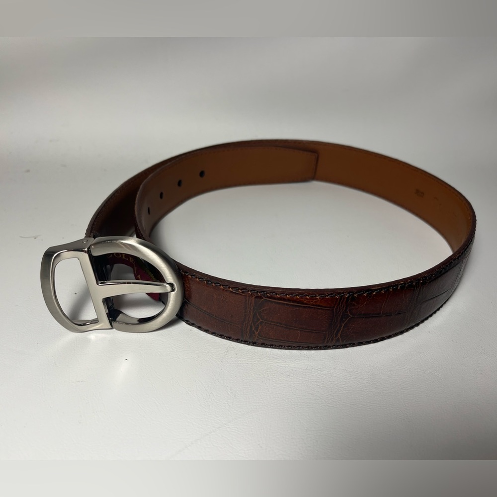 Cole Haan Men's  Brown Crocodile Embossed Leather Dress Belt Brass Buckle 30/75